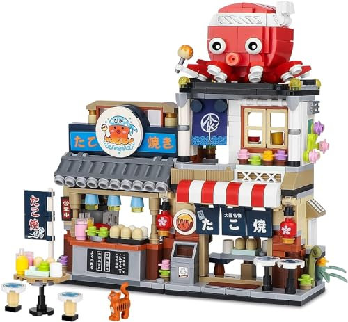 QLT Japanese Street View Takoyaki Shop Mini Building Blocks, MOC Creative Japanese Toys for Girls 6-12 Years Old, 722 Pcs Simulation Architecture Construction Toy, Gift Idea for Kids Adults