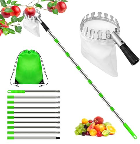 Hysagtek Obstpflücker 4M Apfelpflücker Lange Obstpflücker Werkzeug mit Teleskopgriff Obstgreifer mit Teleskopstange und Aufbewahrungstasche Obstpflücker Werkzeug für Kirsche Beere Orange Zitrone Birne