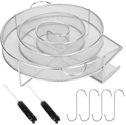 WEGREAT Escargot de fumage : générateur de fumée froide, rond, en acier inoxydable, avec 4 crochets à viande et 2 brosses de nettoyage, fumage réutilisable pour barbecue sphérique, barbecue, fumoir