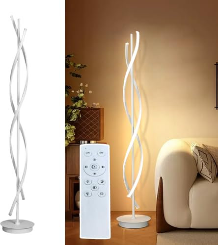 KOSHSH LED Stehlampe Dimmbar 52W, 155cm Wohnzimmer Stehlampe Schwarz Fernbedienung Modern Leselampe 3000K-6000K Standlampe Für Schlafzimmer Lesezimmer (Weiß)