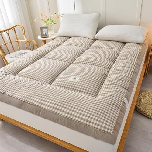 YYRHD-CZ Faltbare, Aufrollbare Futon-Matratze, 10 cm Ultradicke Japanische Bodenmatte, Tatami-Schlafsofa-Isomatte, Atmungsaktive Einzel-/Doppelmatratze(Grid-Khaki,200x220cm)