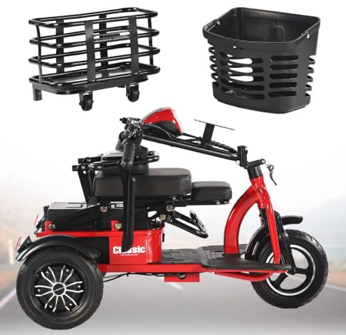 FANGZHL 3-Rad-Mobilitätsroller,Elektrisches Dreirad,Leichte Faltbare Mobilitätsroller,Tragbarer Reiseroller,Mit Kindersitz,Luftreifen,Tragfähigkeit 150 Kg,Für Ältere Menschen Und Behinderte A