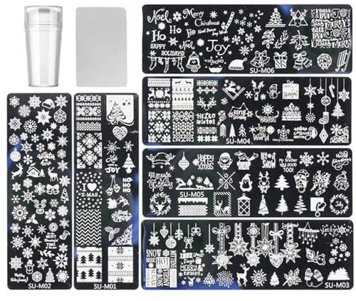 Nail Art Printing Plate Set, Nail Art Stamp Set, Halloween Nail Stamping Plate, Christmas Nails, Nail Art Stencils, Reusable Stamp Tool KrY692 (B, 12 x 4 cm)