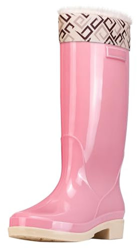 Stivali da pioggia da donna imbottiti, impermeabili, in gomma, a gambo lungo, per pioggia, antiscivolo, da giardino, leggere, per attività all'aperto, termiche, invernali, casual, da pesca, Colore: