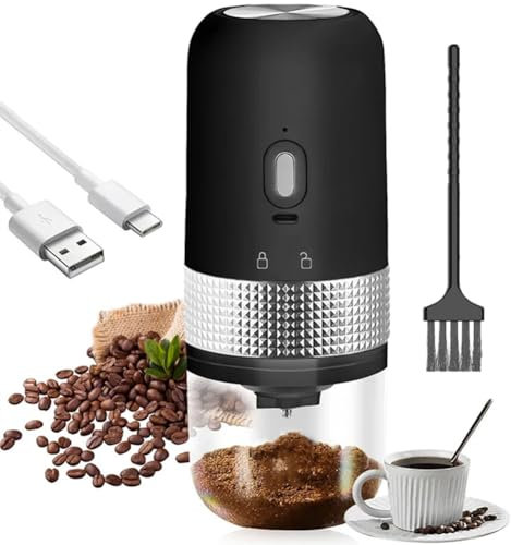 Electric Coffee Grinder, Portable Electric Burr Coffee Grinder, Adjustable Grind Settings Ceramic Coffee Bean Mill, Small Rechargeable Mini Coffee Grinder for Beans, Nuts, Grains, 25g(Black)
