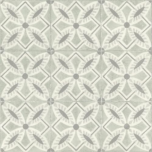 Rasch Tapete 410242 - Gemusterte Vliestapete mit Fliesen-Optik in Grau und blassem Grün aus der Kollektion Beachhouse