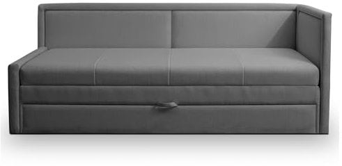 Selsey Polsterbett 91 x 205 cm Schlaffläche 163 x 189 cm Gepolstertes Bett Tagesbett Sofabett Jugendbett Robuster Stoff T30 Schaumstoff Ausziehbar Stauraum Dunkelgrau Caprili
