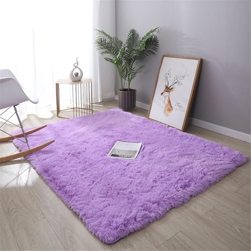 Highdi Langflor Weich Teppich Wohnzimmer Einfarbig Soft Shaggy Teppich Flauschiger Teppich Waschbarer Teppich Schlafzimmer, Einfarbig Kunstfell Fell Imitat Teppich Kinderzimmer (140x200cm,Lila)