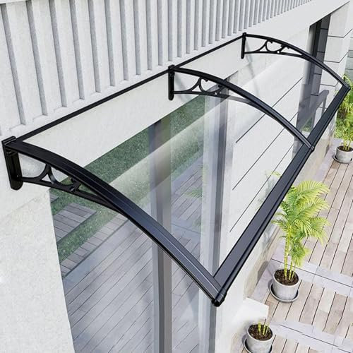 Auvent Porte D'entree, Marquise de Porte Exterieur avec Support en Aluminium Auvent de Terrasse Protection Contre la Pluie et la Neige, pour Maison, Porche, Terrasse,80x240cm/32x95in