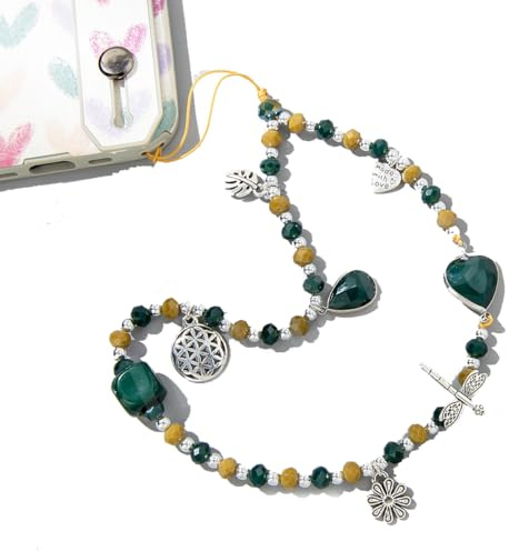 Cordón de teléfono móvil,colgante de bolsa cordón,cadena colgante de caja de teléfono móvil anti-perdida cristal rosa,accesorios de decoración teléfono móvil,correa muñeca,llavero-Verde oscuro