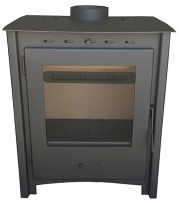 MF Poêle à bois Greta de 12 kW en acier avec chambre en vermiculite et verre céramique propre, combustion efficace et faibles émissions