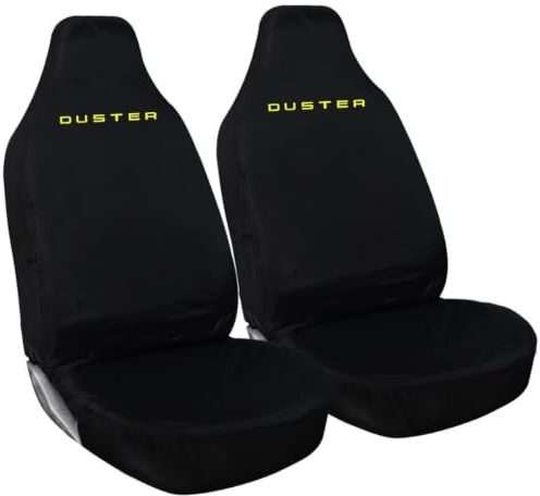 Tee AutoCare For Dacia Duster - Heavy Duty and Water Proof Durable Nylon Driver Passenger with Duster Logo Front SUV Seat Cover Protectors - 2 x Fronts (Yellow Logo)