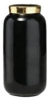 Gift Company Saigon, Minivase mit Metallring (H9,5cm), schwarz/Gold, 4,6x9,5x4,6cm