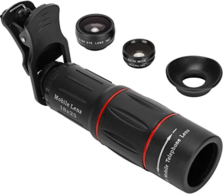 Plyisty 18x -Tele -Objektiv, Fisheye, Makroweitwinkel -Objektivkit für Smartphone Tablet PC, mit 4 -in 1 Handykamera -Objektivkit