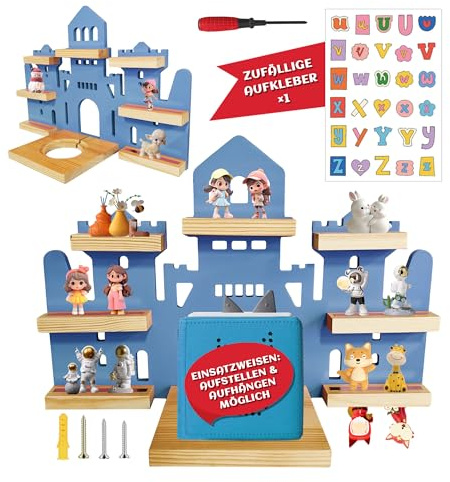 JATCWBO Holz-Figurenregal im Schloss-Look für Kinder|Wand-und Standregal passend für Toniebox & Hörfiguren|Großes Kinderzimmer-Regal für ca.15–20 Figuren