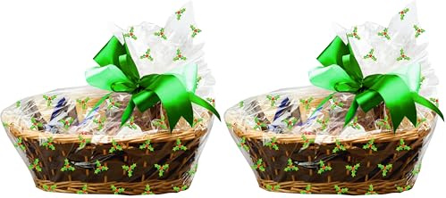Anniversary House 6 pieces Holly BOPP Gift Basket Cellophane Bags, 41 x 46cm, Including Twist Ties, Christmas Hamper Bags, Gift Wrap Film, M565 (Pack of 2)