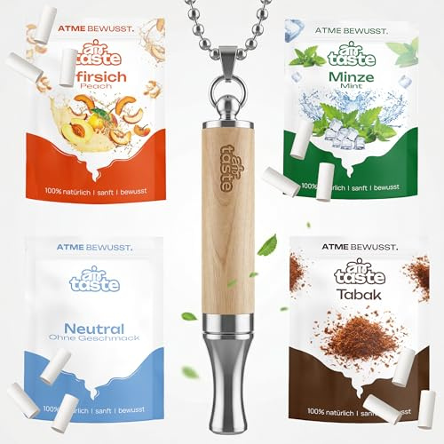 Airtaste Smoking cessation breath chain with more resistance - smoking cessation aid to quit smoking - 9 filters with 1 month supply - breath chain with taste for conscious changeover
