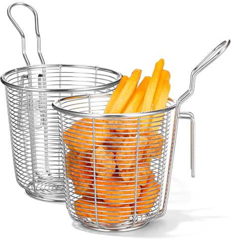 POPETPOP 2pcs Stainless Steel Strainer Basket Fine Mesh Colander with Hook Handle for Hot Pot Noodle Cooking Pasta Ramen Dumplings Kitchen Food Filtering