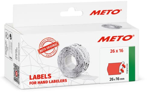 Original Meto Preisauszeichner Etiketten (26x16 mm, 2-zeilig, 6.000 Stück, fluor rot, permanent, Preisetiketten für Meto, Contact, Sato, Avery, Tovel, Samark etc.)