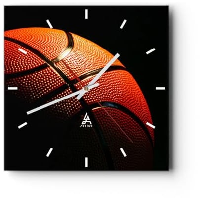 Modern Wanduhr Basketball Spiel Sport 30x30cm Quadrat Klein Wand Uhr Glas Analog Zimmeruhren Küche Büro Wohnzimmer Glasuhr Wall Clock Dekoration Design Wanddekoration Küchenuhr C3AC30x30-2225