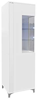 Standvitrine Marokko 50/200 MR08 inkl. LED Beleuchtung, Vitrinenschrank, Stauraumvitrine, Glasvitrine, Hochschrank, Wohnzimmer, Highboard, Schrank (Weiß/Weiß Hochglanz, Links)