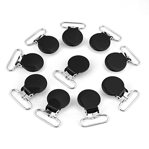 Metall Schnuller Clips, Rund Schnullerkettenclips Hosenträger Clips Dummy Nippel Halter für Baby Kleinkinder 10 Stücke(Schwarz)