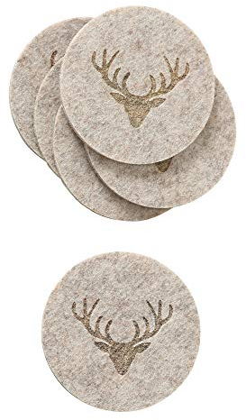 Boltze Home Collections Untersetzer Tjark grau Ø 10 cm - 6er Set - (beige Hirschkopf)