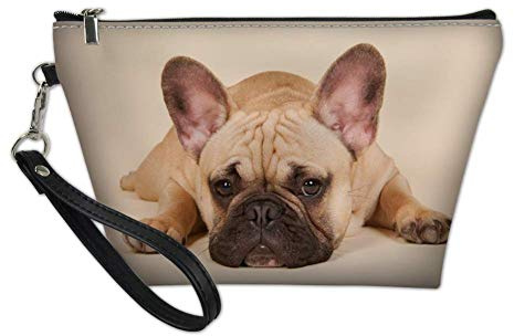 HUGS IDEA Kosmetiktasche aus PU-Leder für Damen, französische Bulldogge, Kosmetiktasche für Reisen