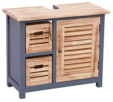 Woodkings® Bad Waschbeckenunterschrank Kansas Holz, mit Schubladen Holzkörbe, für schmale Badezimmer Badschrank Badmöbel (Grau)