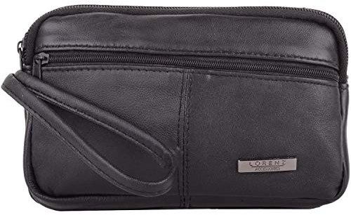 Unisex Geldbörse / Dokumententasche aus weichem Nappaleder, mit Handschlaufe, Schwarz, Schwarz , Einheitsgröße