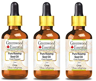 Greenwood Essential Naturreine Hagebuttenkernöl (Rosa rubiginosa) mit Glas Tropfer Kaltgepresst 100ml X 3 (10 oz)