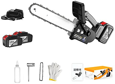 YZJJ Cordless Chainsaw, 10inch Battery Operated Rechargeable Power Chainsaw, Portable Hand Held Chain Saw, Power Tools for Tree Branch Wood Cutting, Electric Hand Pruning Saw
