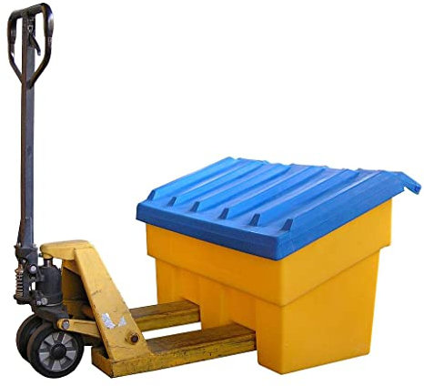Bac à sel, sable et absorbant 300 L en PEHD jaune à couvercle bleu Fimm