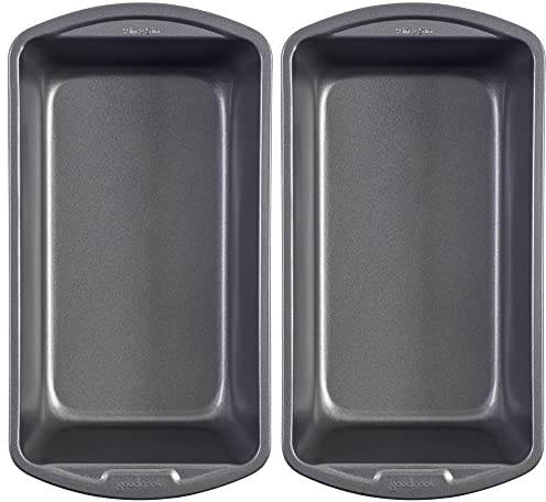 GoodCook Nonstick Loaf Pan 9 x 5-Inch Heavy-Duty Steel Bakeware with Easy-Clean Non-Stick Coating, Oven & Dishwasher Safe Pan for Meatloaf Breads Lasagnas Casseroles & More, Set of 2, Gray