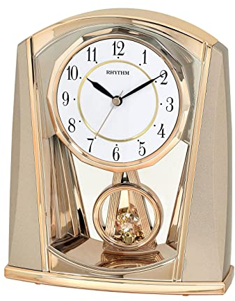 RHYTHM Horloge de cheminée contemporaine avec pendule oscillant et cadran facile à lire Doré Champagne 4RP772WR13