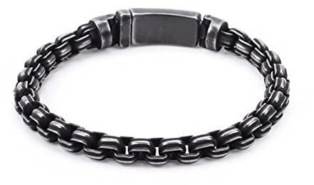 Skcess Männer Armband Schwarz,Kettenarmbänder Retro-Einfachheit Rostfreier Stahl Lederarmband Männer 220X8Mm