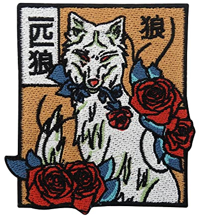 Finally Home Wolf mit Rosen Patch zum Aufbügeln | Wölfe Jeansjacken Patches Rose Bügelbild Aufbügler Tiere Aufnäher Blumen Bügelpatch