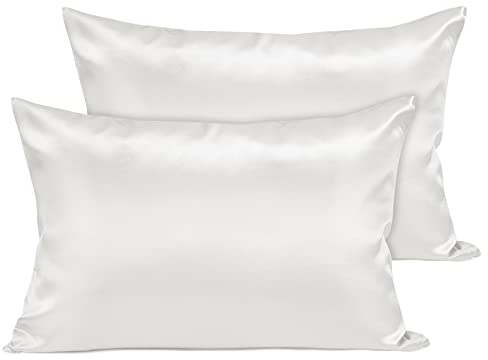 Joyhabit Luxus Satin Seiden Kissenbezug 40x60 cm, Beige, 2er Set Superweicher & Glatter Kopfkissenbezug, Hautschützend für Tiefen Schlaf