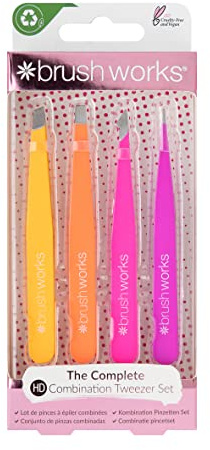 Brushworks HD 4 Piece Combination Tweezer Set - Brights