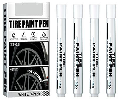 Stylo Marqueur Peinture Huile Pneu De Voiture, Asudaro 4 Pcs Stylos De Peinture pour Pneus, Marqueurs Blancs Permanents Blancs pour Peinture De Voiture, Marqueurs De Peinture