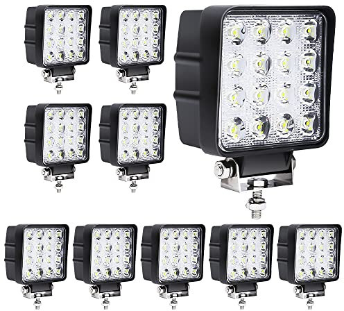 Yakimz 10x 48W LED Arbeitsscheinwerfer, IP67 Wasserdicht Zusatzscheinwerfer, 10 30V Scheinwerfer, 6500K Rückfahrscheinwerfer, led scheinwerfer für Bagger SUV Truck Traktor Offroad LKW