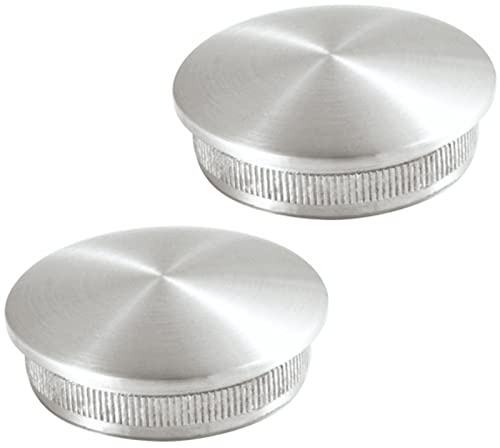 2 x Endkappe, Ø 42,4 mm, Edelstahl, mit Rändel, leicht gewölbt, konvex | Rohrverschluss und Rohrstopfen aus Edelstahl für Ø 42,4 mm Handlauf.
