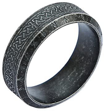 BlackAmazement 316L Edelstahl Ring Runen Knoten Wikinger Stufenkante Schriftzeichen Germanen antik silber schwarz Herren (Antik Silber dunkel, 63 (20,1))