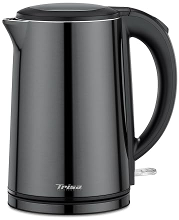 Trisa elektrischer Wasserkocher - 1.5L Füllmenge, 2200W, Edelstahl Doppelwand Kettle, energiesparend, Isolierfunktion automatische Abschaltung, Comfort Touch