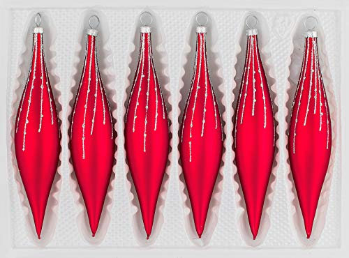6 TLG. Glas-Zapfen Set in Classic Rot Silber Regen - Christbaumkugeln - Weihnachtsschmuck-Christbaumschmuck