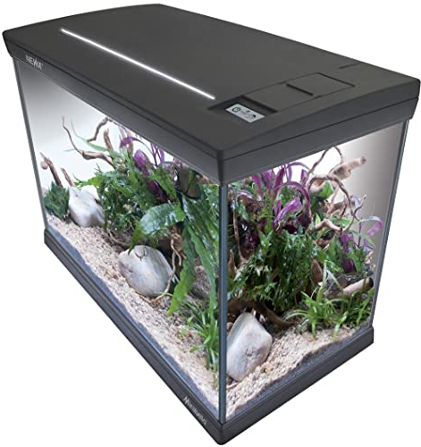 Acquario Newa Mirabello per Pesci Rossi Tropicali 40 Litri Completo di Luce a Led Filtro e riscaldatore (Bianco)