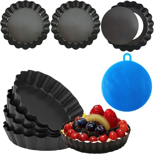 Sinnsally Moldes para tartelette con base elevadora,8 Piezas Antiadherentes Molde para Tartaletas,mini moldes para tartlettformes, moldes para tarta,Forma de quicheform pequeña (10 cm*8)