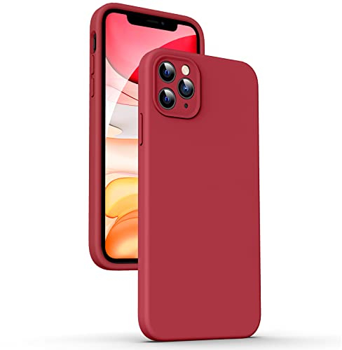 Supdeal Liquid Silikon Hülle für iPhone 11 Pro, [Flacher Kante Design] [Kameraschutz] [Anti Fingerabdruck] 4 Schicht Schützen Kratzfest Sturzsicher Flüssige Silikon Handyhülle, 5,8, Rot