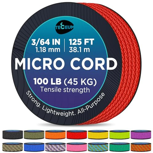 TECEUM Micro Paracord 1.18mm - Schwarz 38m - Schnur Seil Dünn Geflochten | 45 kg Tragkraft, reißfest, Handwerk, Armband, Hundehalsband, Schlüsselanhänger, Windspiele, Schmuck, DIY, Schwarz