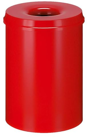 PROREGAL Selbstlöschender Papierkorb & Abfallsammler aus Metall | 30 Liter, HxØ 47x33,5cm | Rot
